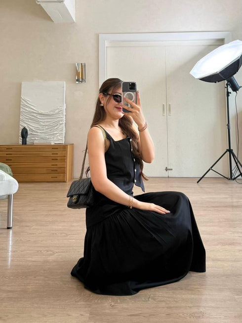 Square Neckline Button Down Sleeves Tops With Skirts Sets